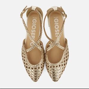 NWT! Gioseppo Gold Braided Leather Shoes Ballet Flats Ankle Strap 36
